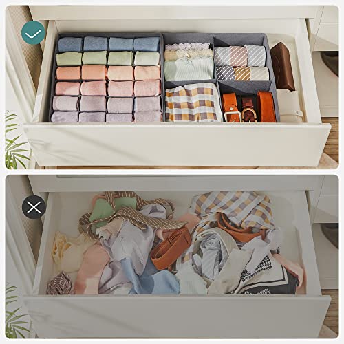 Drawer Organisers, Dresser Dividers, Set of 6, Foldable Fabric Storage Boxes for Socks, Underwear, Bras, Ties, Scarves, Grey