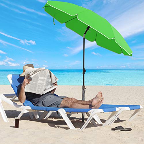 1.6 m Parasol, Beach Umbrella, UPF 50+, Sun Protection, Portable Octagonal Polyester Canopy, Fibreglass Ribs, Tilt Mechanism, Carry Bag, for Beach Garden Balcony Pool, Green