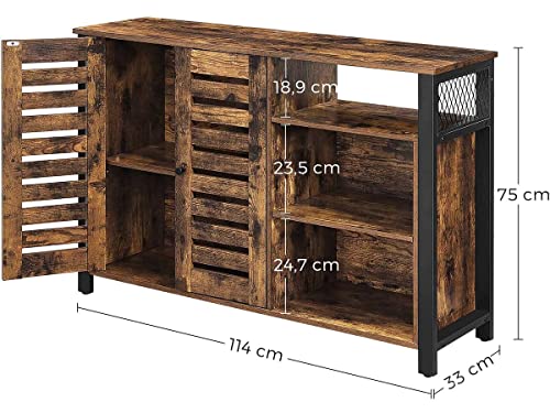 Storage Cabinet, Sideboard with 2 Doors, Adjustable Shelves, for Dining Room, Living Room, Kitchen, 110 x 33 x 75 cm, Industrial Style, Rustic Brown and Black