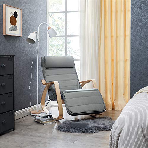 Songmics Rocking Chair with 5 Positions Adjustable Footrest Load Capacity Light grey