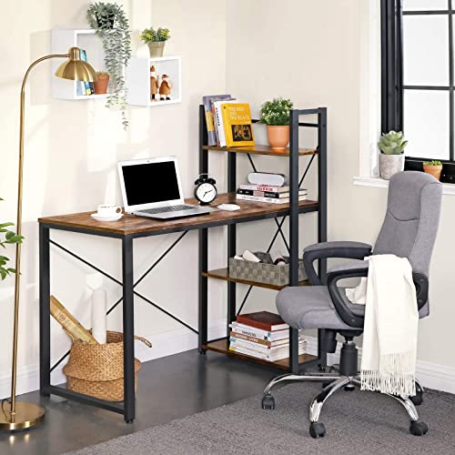 Computer Desk, 120 cm Writing Desk with Storage Shelves on Left or Right, Stable, Easy Assembly, for Home Office, Industrial Style, Rustic Brown and Black