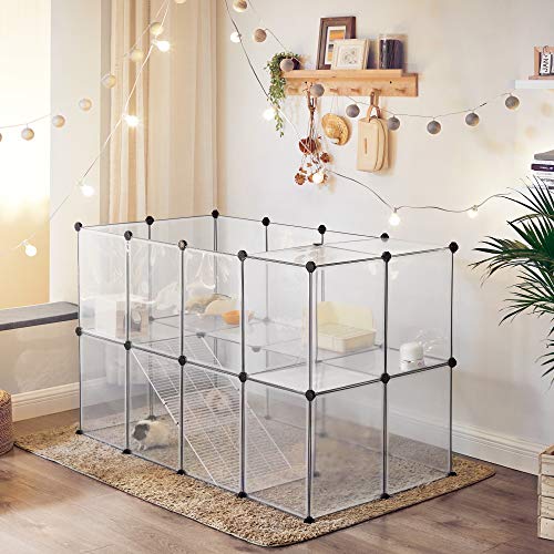 Guinea Pig Playpen, C and C Cage with Stairs, 143 x 73 x 91 cm, Pet Exercise Run, DIY Plastic Fence Cage for Hamsters, Rabbits, Small Pets, Transparent