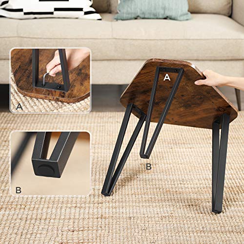 Nesting Coffee Table, Set of 3 End Tables for Living Room, Stacking Side Tables, Sturdy and Easy Assembly, Steel Frame, Industrial Style, Rustic Brown and Black