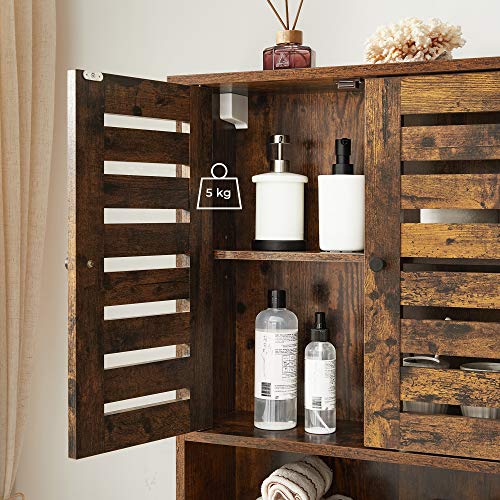 Wall Cabinet, Hanging Bathroom Storage Cabinet, Medicine Cupboard with Adjustable Shelf, Double Shutter Doors and Open Shelf, 60 x 20 x 70 cm, Rustic Brown