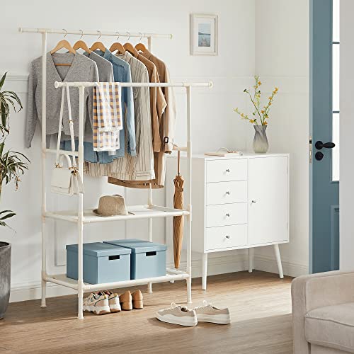 Clothes Rack, Metal Clothing Stand with 2 Hanging Rails and 2 Storage Shelves, Max. Load 70 kg, Easy Assembly, White