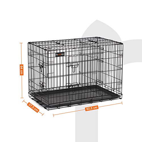 Dog Cage, Dog Crate with 2 Doors, 92.5 x 57.5 x 64 cm, Black