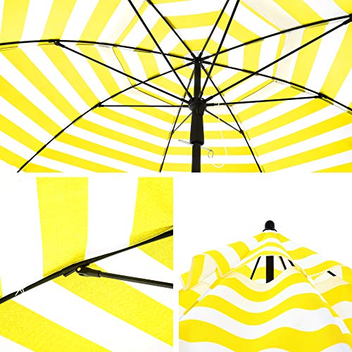 2 m Parasol, Beach Umbrella, Sun Protection with UPF 50+, Portable Octagonal Canopy, Tilt Mechanism, Air Vent, Carry Bag, for Beach, Gardens, Balcony, Pool, Yellow and White Stripes