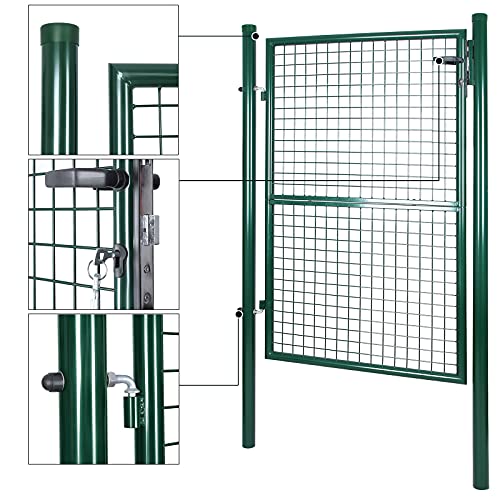 Garden Gate, Galvanised Steel, Sturdy and Durable, Lockable, 87 x 150 cm (Side Columns Not Included), 5 x 20 cm Mesh Grid, Green