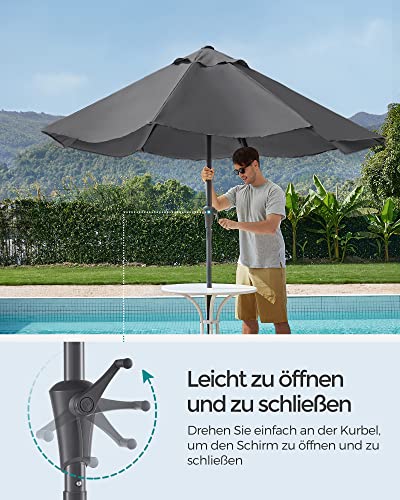 290 cm Garden Parasol Umbrella, UPF 50+, Sun Shade, 30° Tilt in 2 Directions, Crank Handle for Opening and Closing, for Outdoor Gardens Pool Balcony Patio, Base Not Included, Grey