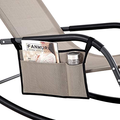 Sun Lounger, Garden Chair, Rocking Chair with Headrest and Side Pocket, Iron Structure, Breathable Synthetic, Comfortable, Max. Load Capacity 150 kg, Brown