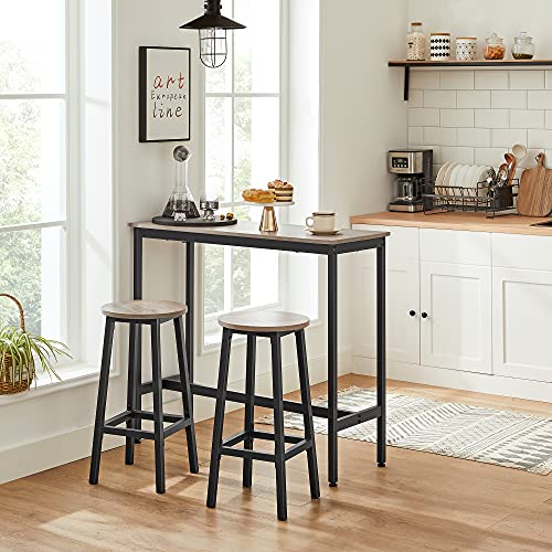 Set of 2 Bar Stools Kitchen Chairs with Sturdy Steel Frame Height 65 cm Round Easy Assembly Industrial Style Greige-Black