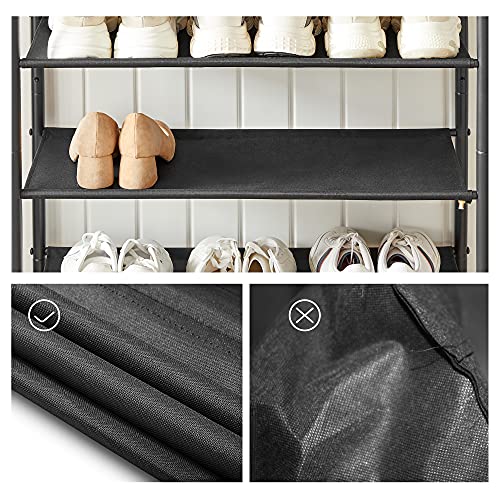 Shoe Rack 5 Tier, Shoe Storage Organiser Narrow, with 4 Fabric Shelves and Top for Bags, Steel Frame, for Entryway, Closet, Industrial, Rustic Brown and Black