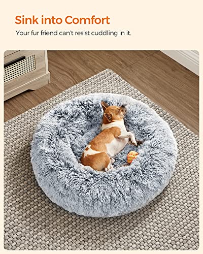 Dog Bed, Donut Cat Bed, Fluffy Calming Pet Bed with Removable, Washable Cover, Soft Long Plush, 60 cm, Grey