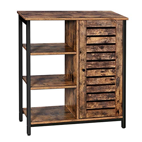 Storage Cabinet, Cupboard, Multipurpose Cabinet, 3 Shelves and a Cabinet with Door, for Kitchen, Living Room, Home Office, Industrial Style, Rustic Brown and Black