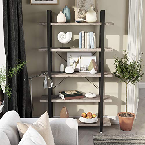 Bookshelf, 5-Tier Industrial Stable Bookcase, Storage Rack, Standing Shelf, Easy Assembly, Living Room, Bedroom, Office, Greige and Black