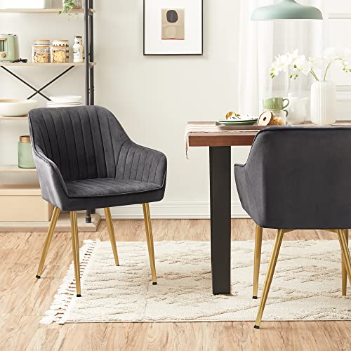 Dining Chair Armchair Upholstered Chair with Armrests Metal Legs Velvet Cover Study Living Room Bedroom Grey Gold LDC077G01