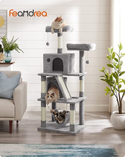 Cat Tree, Cat Condo with 2 Cat Caves, 155 cm, Light Grey