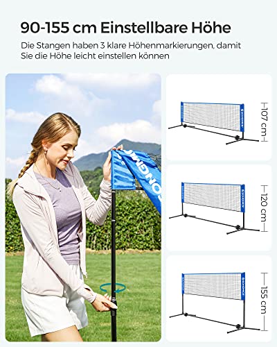 5m Badminton Net, Volleyball Net with Height Adjustable Poles, Portable Net for Junior Tennis, Beach Volleyball, Pickleball, for Garden Park Outdoors, Blue