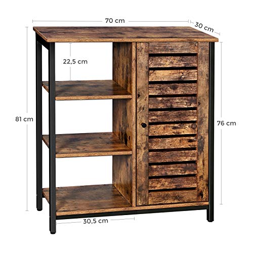 Storage Cabinet, Cupboard, Multipurpose Cabinet, 3 Shelves and a Cabinet with Door, for Kitchen, Living Room, Home Office, Industrial Style, Rustic Brown and Black