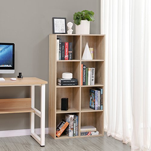 8-Cube Storage Bookshelf, Wooden Bookcase and Display Shelf, Freestanding Cabinet Unit for Office, Living Room, Bedroom, Oak Colour