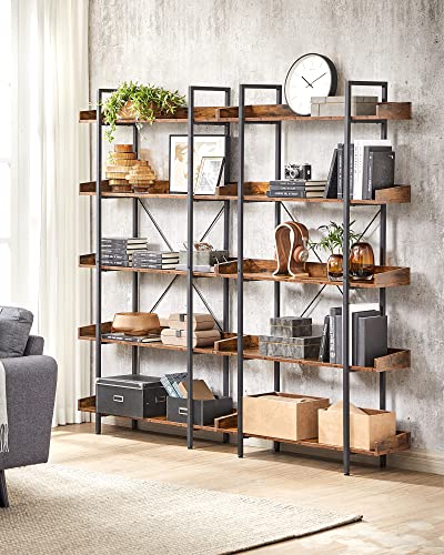 Bookshelf, 5-Tier Shelving Unit, Spacious Storage Shelves, Easy Assembly, Living Room, Bedroom, Home Office, Industrial, Rustic Brown and Black