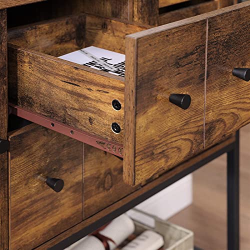 Storage Cabinet, Sideboard with 2 Drawers, 2 Cupboards, and Shelf, for Dining Room, Living Room, Kitchen, 100 x 35 x 84.5 cm, Industrial Style, Rustic Brown and Black