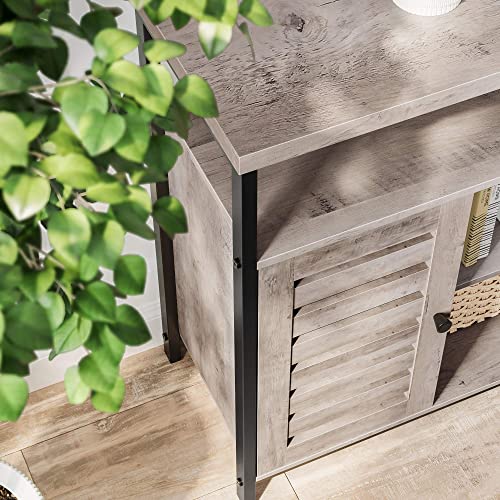 Floor Standing Cabinet, Kitchen Storage Cabinet with Cupboard and Shelves, Louvred Doors, for Dining Room, Living Room, Hallway, Bedroom, Greige and Black