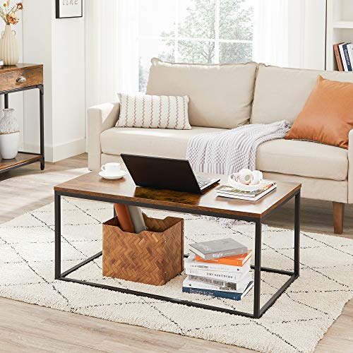 Coffee Table, Cocktail Table for Living Room, Tea Table with Steel Frame, Easy To Assemble, 100 x 55 x 45 cm, Industrial, Rustic Brown and Black