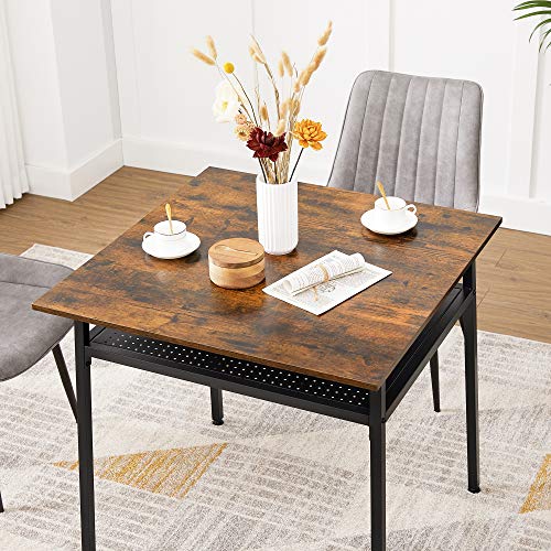 Dining Table for 2 People, Square Kitchen Table, Home Work Desk, 80 x 80 x 78 cm, with Storage Compartment, for Living Room, Office, Industrial, Rustic Brown and Black