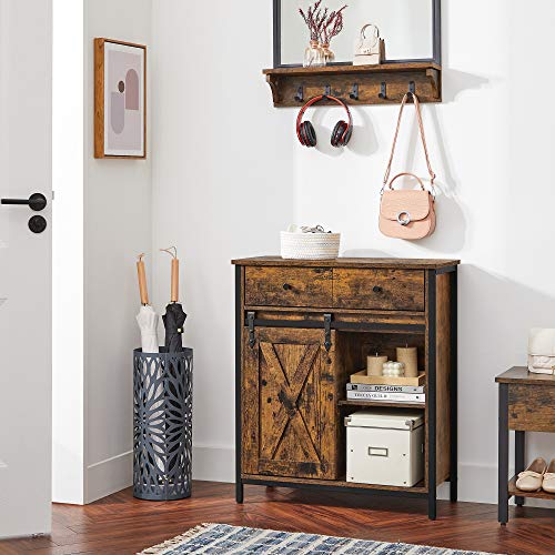 Storage Cabinet, Sideboard and TV Cabinet, Freestanding Floor Cabinet with 1 Drawer and Sliding Barn Door, Industrial, Rustic Brown and Black