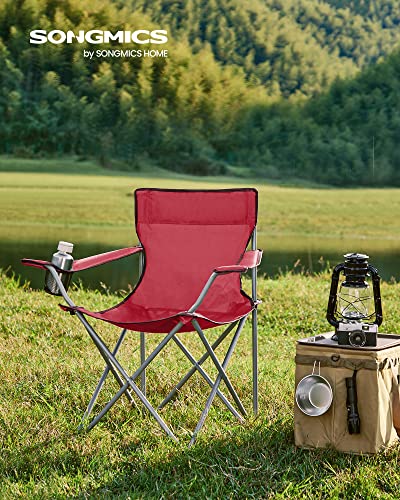 Folding Camping Chairs, Set of 2 Outdoor Chair, with Armrests, Cup Holder, Portable, 120 kg Capacity, for Camping, Garden, Fishing, Beach, Balcony, Red