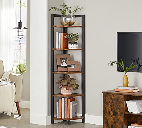 5-Tier Corner Shelf, Multipurpose Storage Shelf, Plant Stand, 30 x 30 x 150 cm, Industrial, for Living Room, Bedroom, Home Office, Rustic Brown and Black