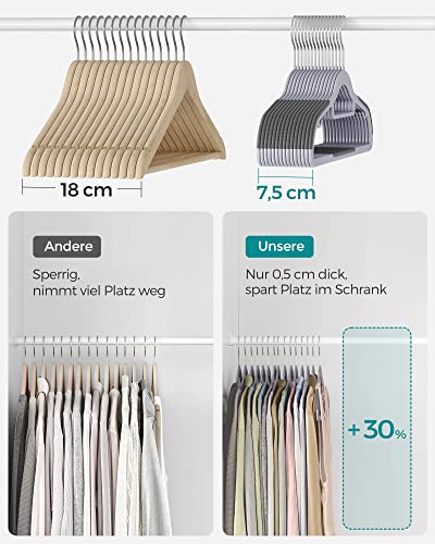 Coat Hangers, Pack of 50, Heavy Duty Plastic Hangers with Non-Slip Design, Space-Saving Clothes Hangers, 0.6 cm Thickness, 360° Swivel Hook, 42 cm Long, Light Grey and Dark Grey