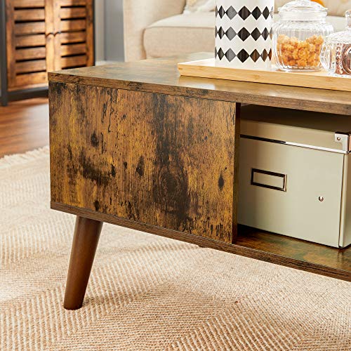 Retro Coffee Table, Cocktail Table, Mid-Century Modern Accent Table with Storage Shelf for Living Room, Reception, Easy Assembly, Brown