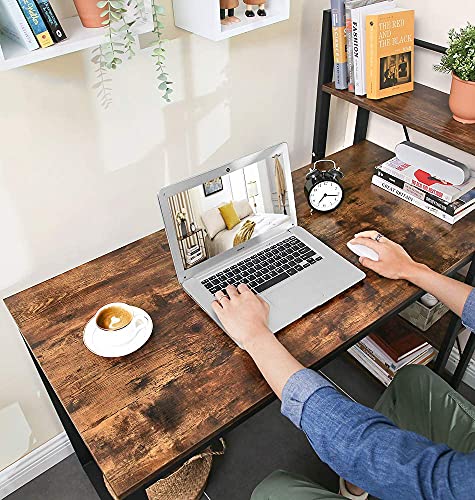 Computer Desk, 120 cm Writing Desk with Storage Shelves on Left or Right, Stable, Easy Assembly, for Home Office, Industrial Style, Rustic Brown and Black