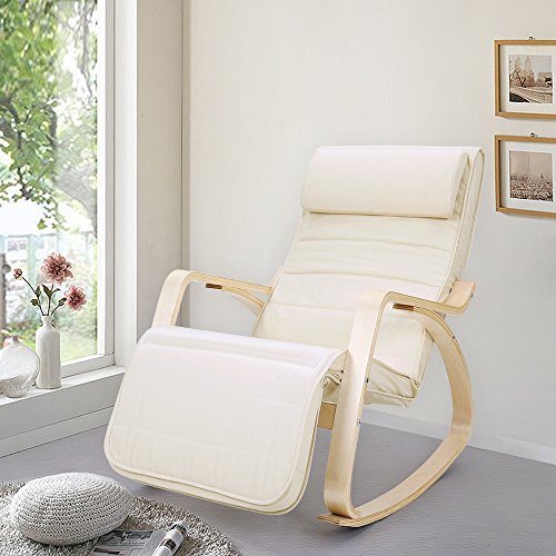 Sunlounger Relaxing Rocking Chair with Adjustable Footrest Max Load: 150 kg Beige