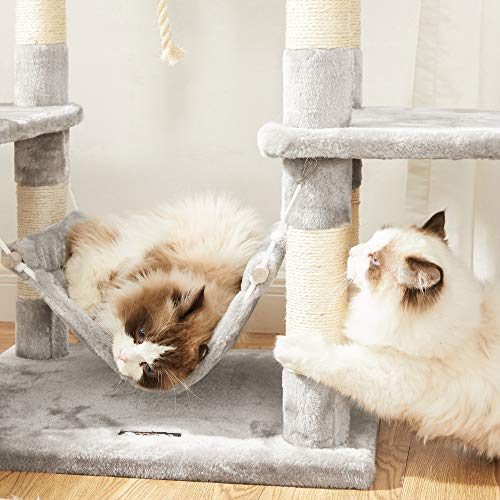 Cat Tree with Pompoms, Cat Tower 150 cm, Light Grey