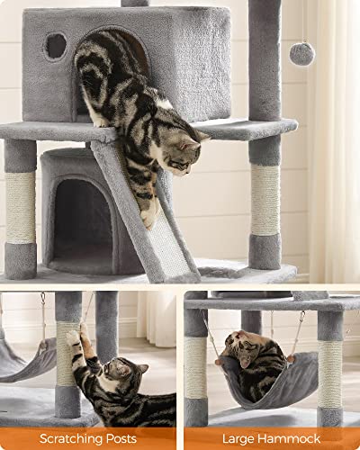 Cat Tree, Cat Condo with 2 Cat Caves, 155 cm, Light Grey