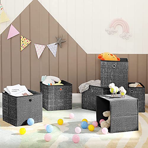 Foldable Storage Boxes, Set of 6 Non-Woven Fabric Storage Cubes, 30 x 30 x 30 cm, Toy Clothes Organiser Bins, Black