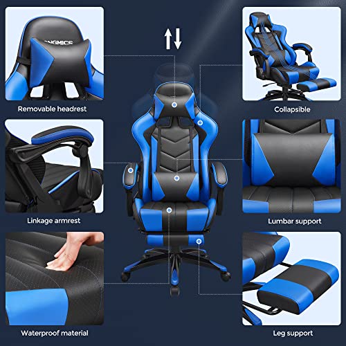 Gaming Chair, Ergonomic Office Chair, Desk Chair, Extendable Footrest, 90°-135° Tilt Angle, Maximum Load 150 kg, Black/Blue