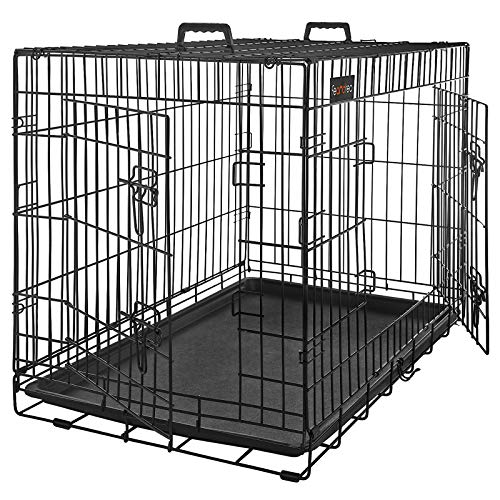 Dog Cage, Dog Crate with 2 Doors, 107 x 70 x 77.5 cm, Black