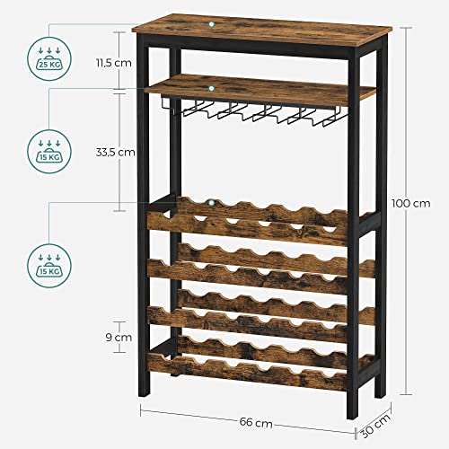 Wine Rack 24 Wine Bottles Standing Bottle Rack with Glass Holders for Kitchen Bar Dining Room Vintage Brown Black