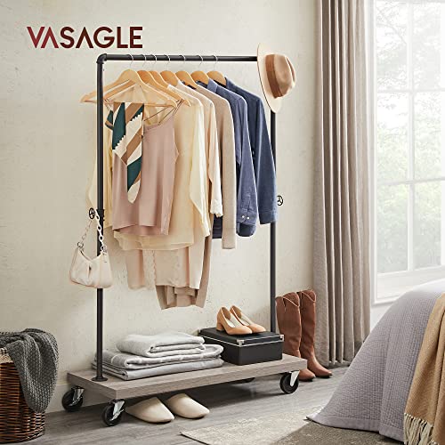 Clothes Rail for Bedroom, Heavy-Duty Clothes Rack, Industrial Pipe Rolling Garment Rack with Shelf, Top Rail Max. Load 90 kg, Laundry Room, Retail Store, Greige and Black