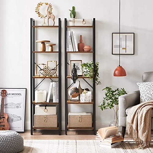 Bookcase, Bookshelf 5 Tier, Standing Display Storage Rack with Steel Frame, for Living Room, Office, Study, Hallway, Industrial Style, Rustic Brown and Black