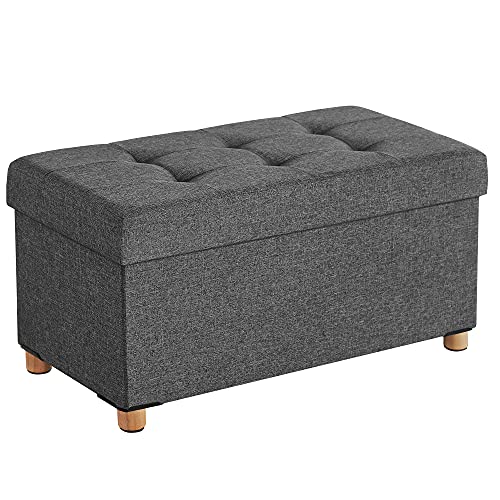 Storage Ottoman, Padded Foldable Bench, Chest with Lid, Solid Wood Feet, Space-Saving, 65L Capacity, Holds up to 300 kg, for Bedroom, Hallway, Children’s Room, Dark Grey