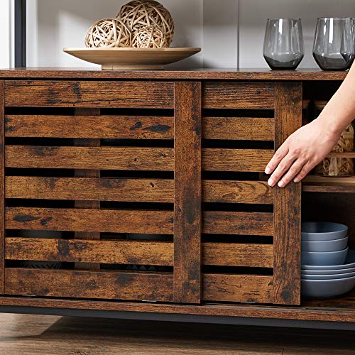 Sideboard, Floor Cabinet with Sliding Doors, Storage Cupboard, Living Room, Hall, Kitchen, Dining Room, Steel Frame, Industrial Style, Rustic Brown and Black