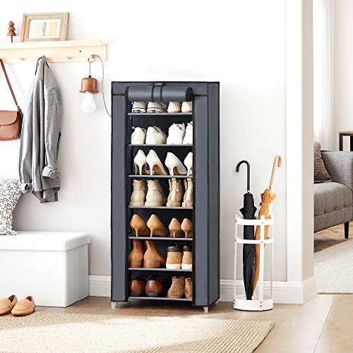 7-Tier Shoe Rack, Shoe Storage Cabinet with Non-Woven Fabric Cover, Shoe Storage Organiser, Dustproof, for Heels, Sneakers, Boots, Easy Assembly, 46 x 28 x 126 cm, Grey