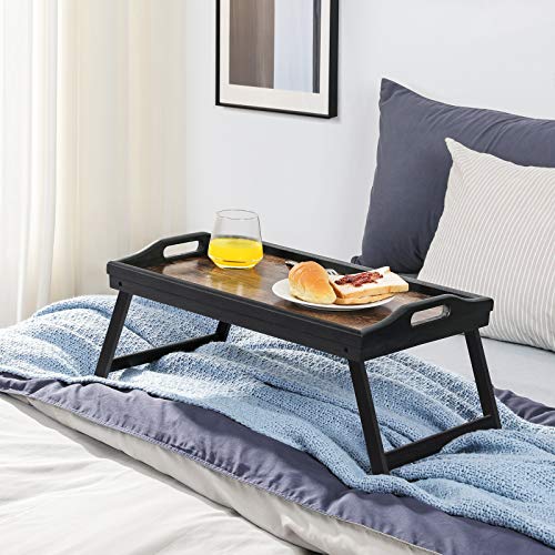 Bed Tray Table with Bamboo Folding Legs, Breakfast Tray for Sofa, Bed, Serving Snack Tray with Groove for Phone Tablet, Laptop Desk, Rustic Brown