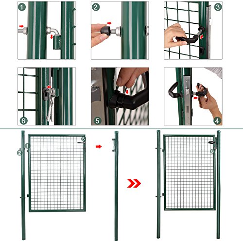 Garden Gate, Galvanised Steel, Sturdy and Durable, Lockable, 87 x 100 cm (Side Columns Not Included), 5 x 20 cm Mesh Grid, Green