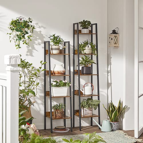 Ladder Shelf, 4-Tier Home Office Bookshelf, Freestanding Storage Shelves, for Living Room Bedroom Kitchen, Steel Frame, Easy to Assemble, Industrial, Rustic Brown and Black